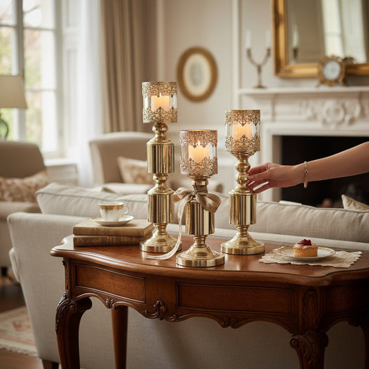 Antique Gold Lace Votive Stands