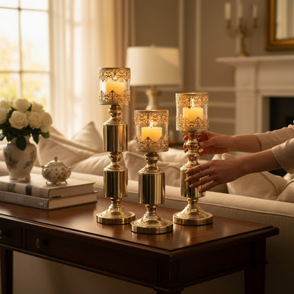 Antique Gold Lace Votive Stands