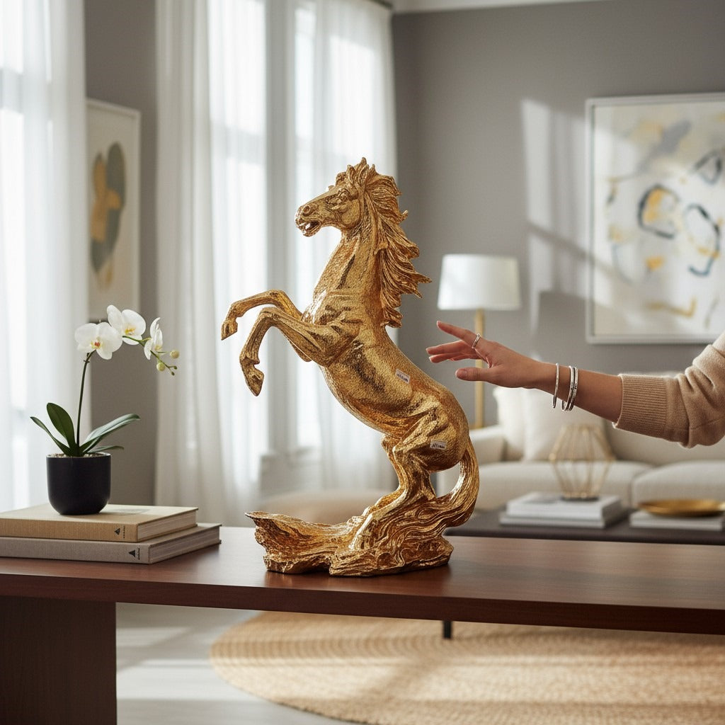 Gold-Plated Resin Galloping Horese