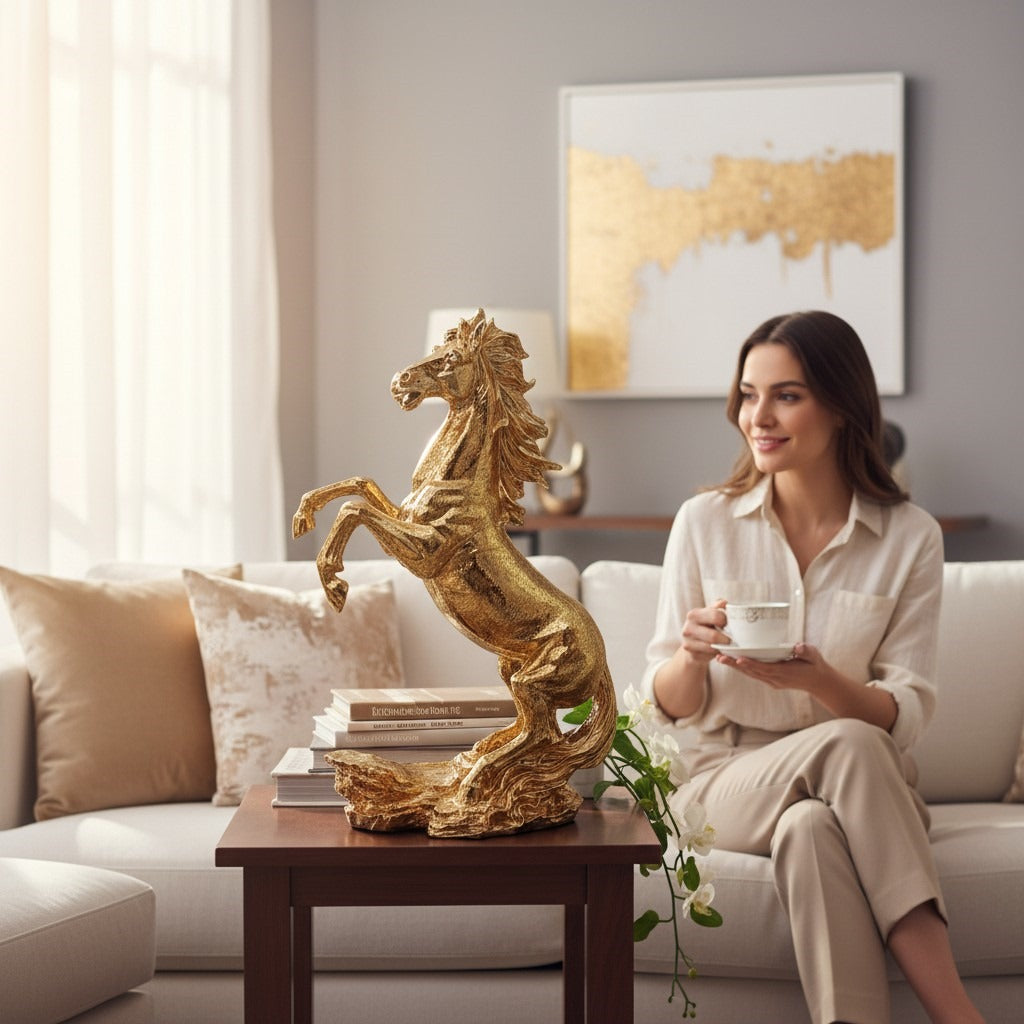 Gold-Plated Resin Galloping Horese